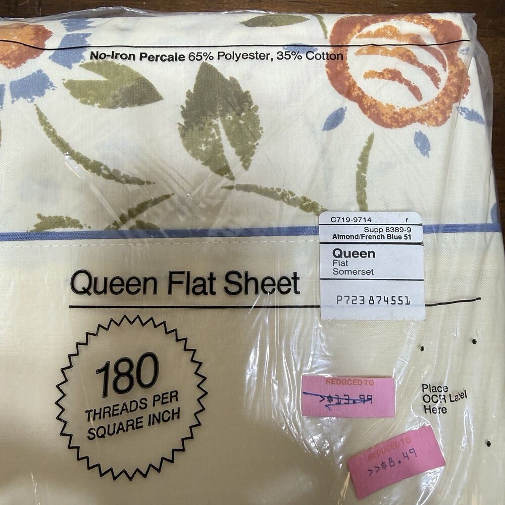 Vintage JC Penney Somerset Queen Floral Flat Sheet NOS Granny 90s Cotttagecore - Picture 5 of 5
